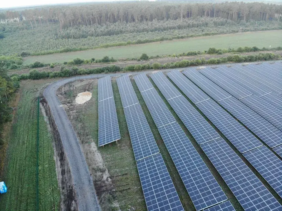 solar panels field from above